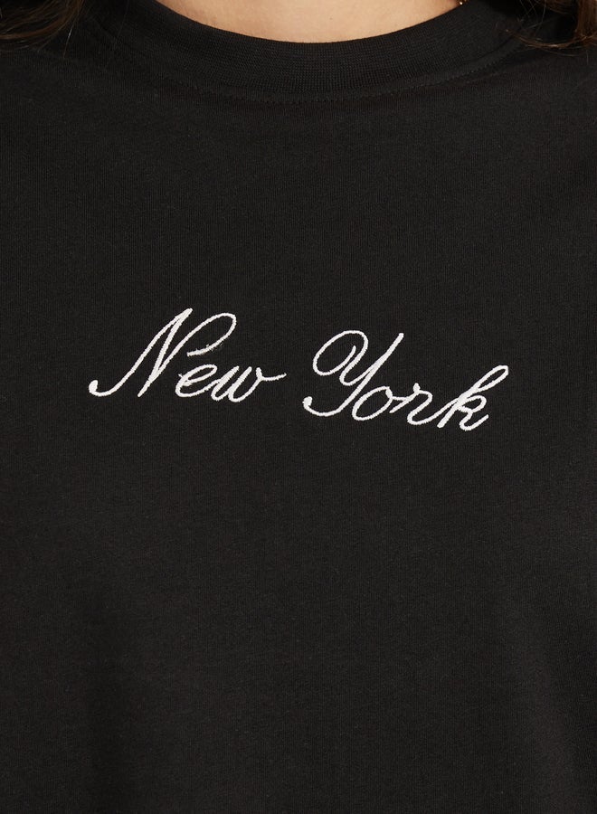 Styli Embroidered Slogan Round Neck Oversized T-Shirt - Image 4